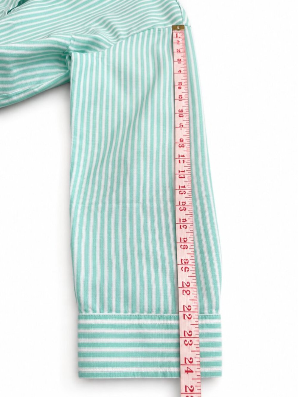TALBOTS LINEN BLEND SHIRT XL WHITE/MINT GREEN STRIPED ROLL TAB COASTAL BREEZY - Picture 9 of 12